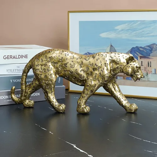 Vista 3 de Estatua de Guepardo Polyroyal para Decoración del Hogar, Estatua de Leopardo de Resina, Guepardo Sentado, Figurilla para Escritorio, Adorno de Mesa