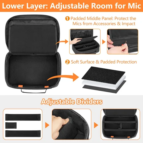 Vista 4 de PGmoon Funda de transporte de micrófono inalámbrico con 3 ranuras, bolsa de almacenamiento para micrófono de 3 micrófonos de hasta 11 pulgadas