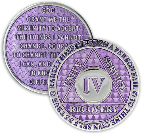 Vista 8 de Moneda de sobriedad de 4 años Chip AA Legacy Ficha de aniversario de recuperación de triplaca gruesa (Aqua)
