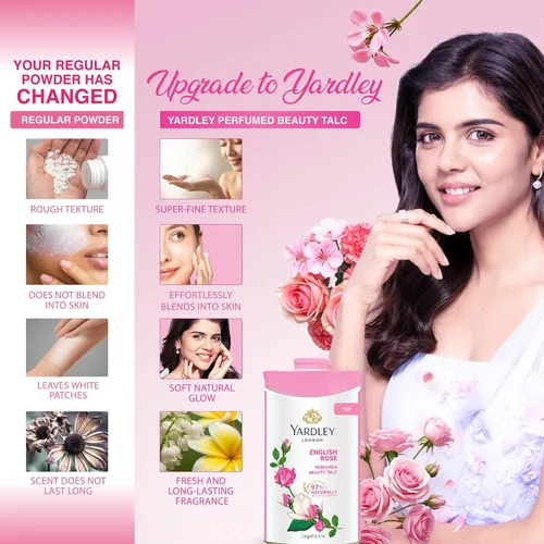 Vista 5 de Yardley London Rosa Inglesa Perfumado Talco Desodorante Polvo de Talco 100gm