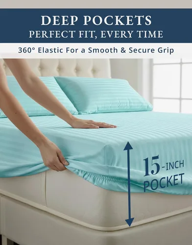 Vista 312 de LANE LINEN - Sábanas individual 100% algodón egipcio suave, cómodo y grueso de calidad de hotel, costuras reforzadas totalmente elásticas, sin