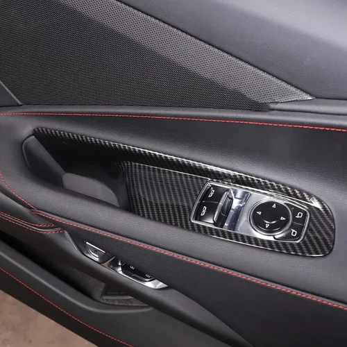 Vista 6 de Cubierta para interruptor de elevación de ventana compatible con Chevrolet Corvette C8 2020-2023, accesorios C8 (patrón de fibra de carbono)