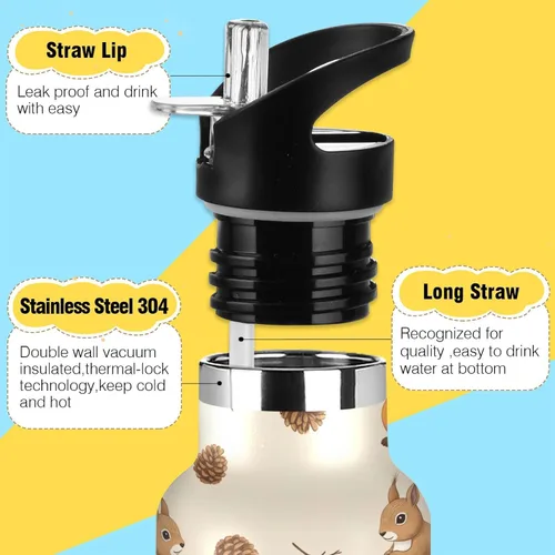 Vista 3 de Water Bottle for Kids with Straw 20 Oz Water Bottle Insulated for Boys Girls, BPA-Free, Cute Squirrels