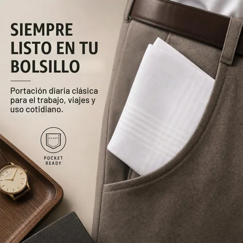 Vista 8 de Perry Ellis Pañuelos para hombre, 12 unidades, 100% algodón, borde satinado