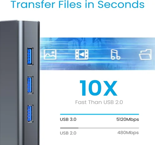 Vista 2 de Hub USB 3.0 de 4 puertos USB Hub para portátil multipuerto divisor para computadora USB puerto expansor para MacBook Pro iMac HP, Dell, Asus, PC