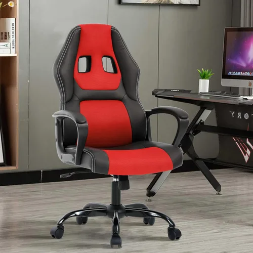 Vista 8 de Silla de juegos, respaldo alto, transpirable, de piel sintética, silla de computadora, silla ergonómica de juegos de altura ajustable con soporte