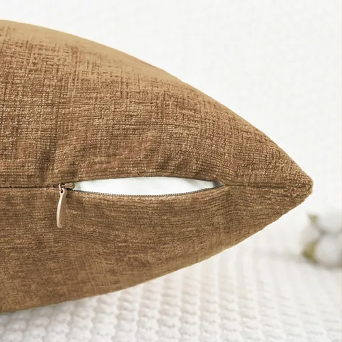 Vista 3 de CaliTime - Paquete de 2 fundas de almohada acogedoras para sofá, decoración del hogar, felpilla suave teñida sólida, 16 x 16 pulgadas, marrón Marrón