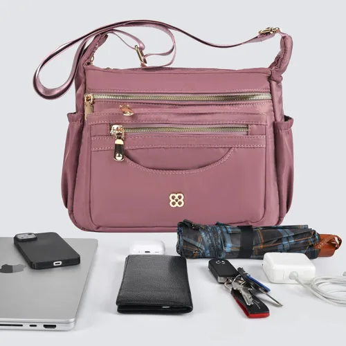 Vista 5 de Bolso de Mensajero para Mujer de Nylon Impermeable Bolso de Hombro Bandolera Ligero para Viaje con Múltiples Bolsillos