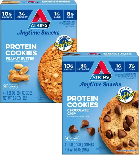 Vista 11 de Atkins Galleta de proteína con chispas de chocolate, postre proteico, rico en fibra, 0.11 onzas de carbohidratos netos, 0.04 oz de azúcar, apto