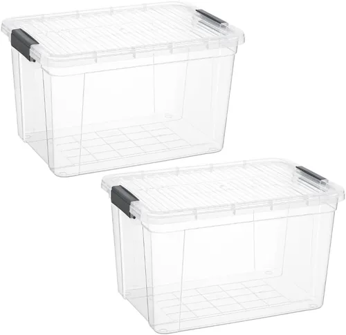 Vista 19 de Superio Contenedor de plástico transparente de 7.4 cuartos con tapa, no tóxico, sin BPA, sin olor, caja de almacenamiento organizadora, recipiente
