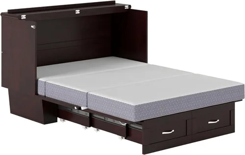 Vista 16 de AFI, Monroe - Cómoda de cama matrimonial Murphy con colchón de 6 pulgadas, cajón de almacenamiento y cargador USB integrado, color espresso