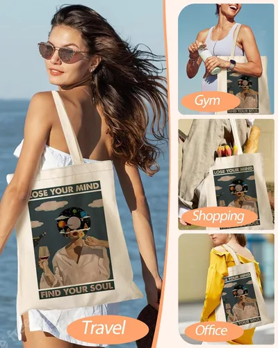 Vista 6 de Miss Adola Canvas Tote Bag with Pocket - Aesthetic Cute Canvas Bag for Women Shoulder Totes for Shopping, Work, Gym