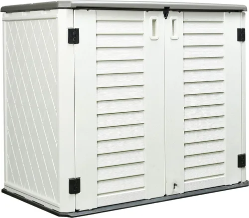 ADDOK Cobertizo de almacenamiento horizontal resistente a la intemperie, armario de almacenamiento grande para exteriores con cerradura, unidad de