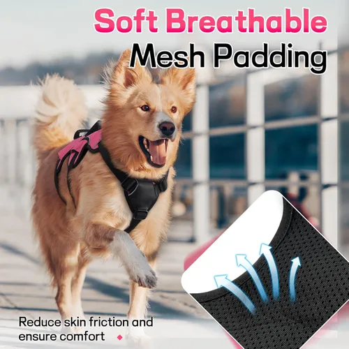 Vista 7 de rabbitgoo Arnés para perro a prueba de escapes, arnés suave acolchado de cuerpo completo para mascotas, chaleco reflectante ajustable sin tirones