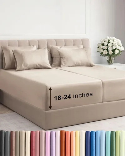 Vista 20 de Juego de sábanas de tamaño king, transpirables, refrescantes, con esquinas extraprofundas de 18-24 pulgadas, de ajuste fácil y seguro, suaves, sin