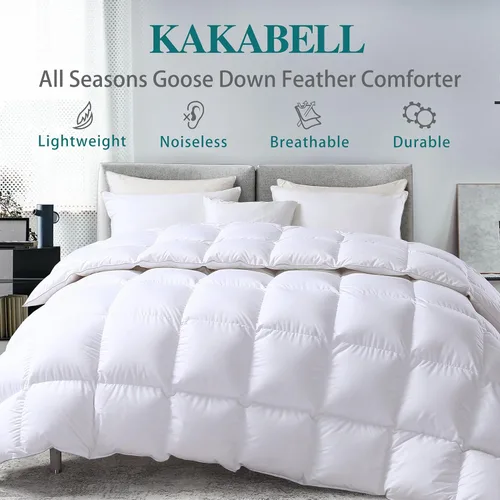 Vista 2 de KAKABELL Relleno de edredón, edredón de plumón de ganso tamaño Queen, funda 100% algodón, 750+ potencia de relleno, 52 onzas, relleno de plumas