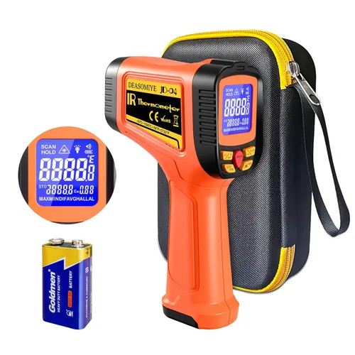 Pistola de termómetro infrarrojo digital de -58°F a 2732°F, pistola de temperatura láser de relación de distancia 50:1 con medición y alarma