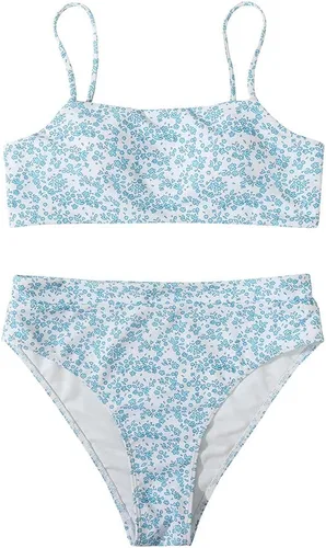 Vista 3 de MOSHENGQI Traje de baño de dos piezas para mujer, con tirantes y de corte alto