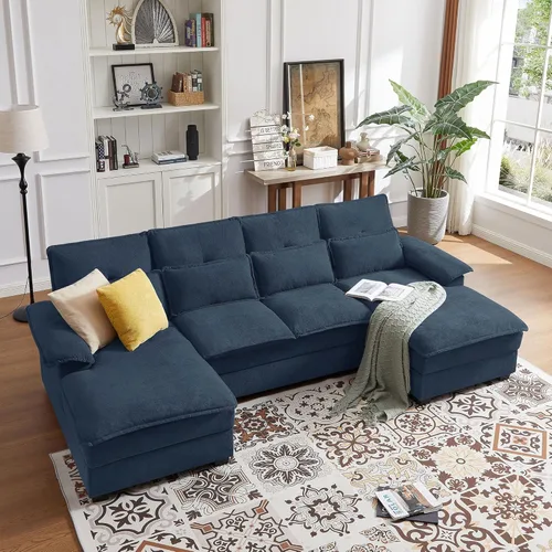 Vista 11 de Sofá Seccional Cómodo Nube de 110" con Almohadas Lumbares, Sofá Nube Moderno en Forma de U con Doble Chaise y Asiento Profundo para Sala de Estar u