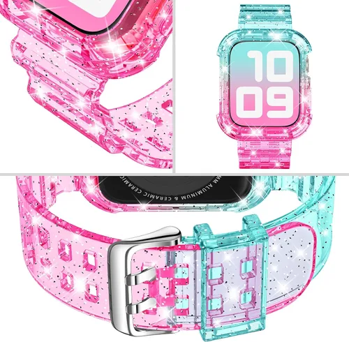 Vista 310 de DABAOZA - Correa transparente compatible con Apple Watch con estuche protector, correa deportiva de TPU con brillo para mujeres y hombres
