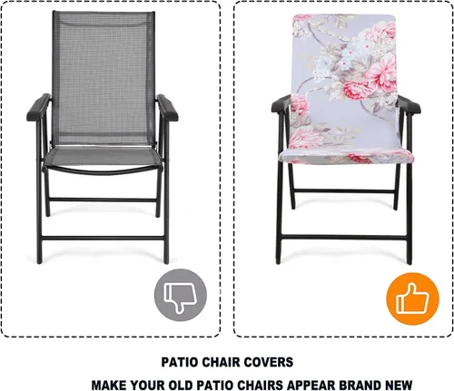 Vista 3 de Deisy Dee Fundas para sillas de comedor de patio, fundas para sillas plegables de acero al aire libre, fundas para sillas de metal de jardín