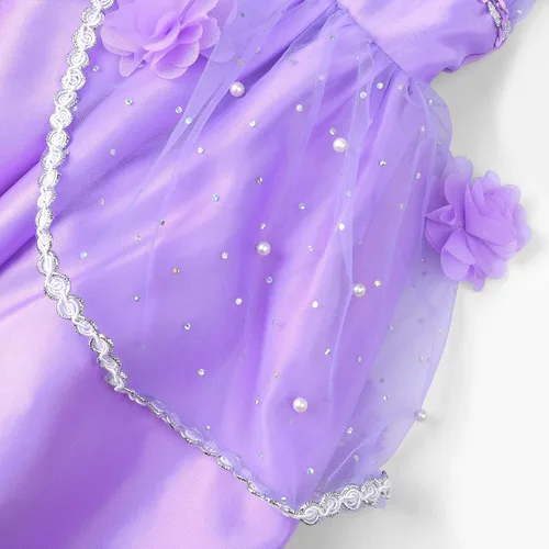 Vista 7 de Disfraces de princesa para niñas, vestido de princesa morado con accesorios