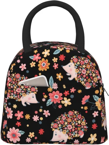 Bolsa de almuerzo con diseño de flores y erizos lindos, bolsa de almuerzo reutilizable para preparación de comidas, bolsa aislada