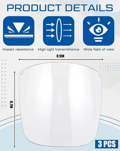 Vista 3 de Tellegloww 4 protectores faciales de seguridad para moler y cortar, visera transparente resistente a los impactos, máscara facial completa con casco