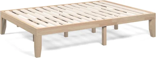 Vista 10 de COSTWAY Marco de cama de plataforma tamaño King, base de colchón de madera de goma maciza de 14 pulgadas con soporte de listones resistentes, marco