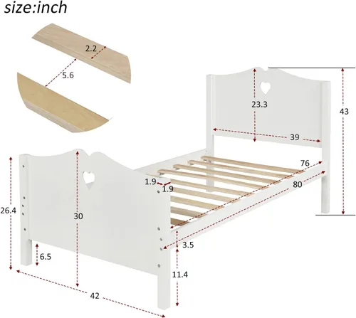 Vista 2 de Merax Base de cama individual, cama de plataforma individual con cabecero y estribo, cama de madera tamaño individual para niños, no necesita