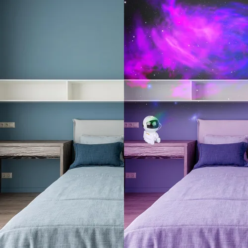 Vista 6 de Proyector de Estrellas de Astronauta, Luz de Galaxia Proyector de Estrellas para Niños, 8 Modos Control Remoto y Luces LED Ajustables de 270°