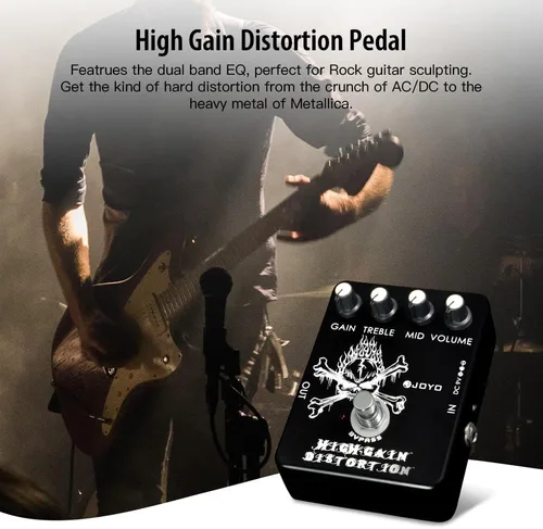 Vista 2 de JOYO Pedal de distorsión de alta ganancia de AC/DC Crunch a Heavy Metal con ecualizador de rango completo para efecto de guitarra eléctrica - Bypass