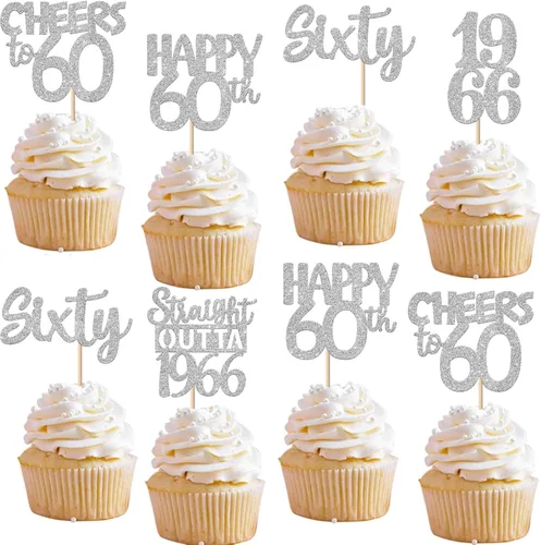 Vista 90 de 30 piezas de decoraciones para pastel de cumpleaños número 10, decoraciones de cupcakes negras con brillo, 10 feliz cumple, directo desde 2016, 10