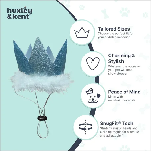 Vista 4 de Huxley & Kent Sombrero de corona de fiesta para mascotas para perros y gatos – Cómodas correas ajustables de ajuste cómodo – Corona con purpurina