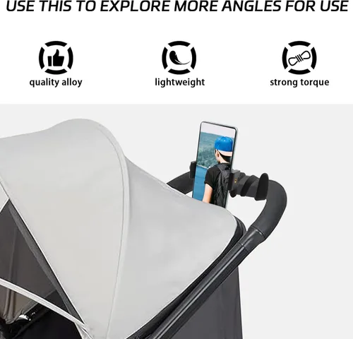 Vista 3 de Soporte de teléfono para cochecito portátil, portátil, flexible, soporte para teléfono celular, soporte universal para carriola, accesorios