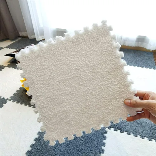 Vista 3 de 10 piezas Alfombrilla de Espuma de Rompecabezas de Felpa para Piso, Baldosas de Espuma Cuadradas Entrelazadas Suaves y Esponjosas, Alfombras de Área