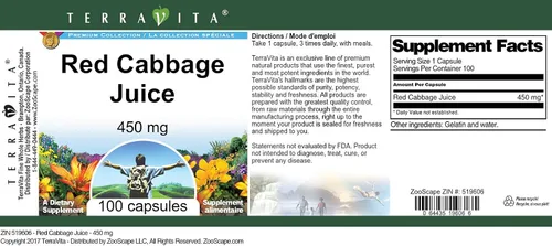 Vista 3 de Terravita Jugo de col roja - 450 mg (100 cápsulas, ZIN: 519606)