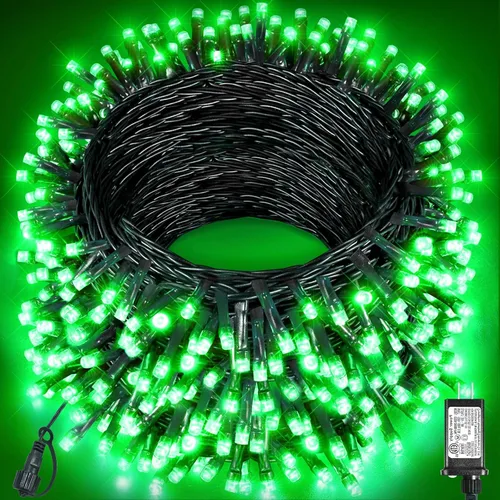 Vista 10 de Tira de luces LED de Navidad de 40 pies con 120 luces LED para exteriores, impermeables, 8 modos, cadena de alambre verde, luces parpadeantes