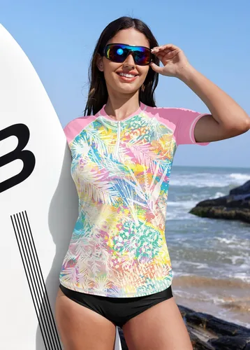Vista 73 de BesserBay Women’s Rash Guard Shirt UPF 50+ Half Zip Short Sleeve Quick Dry Swim Shirt Swimsuit Tops