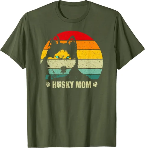 Vista 35 de Husky Mom Retro Dog Lover Mother Siberian Huskies Tee Women T-Shirt Asphalt Grey