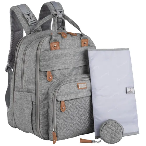 Vista 32 de BabbleRoo - Mochila de cuero para pañales, bolso de viaje para bebé con artículos esenciales, multifuncional, resistente al agua, con almohadilla