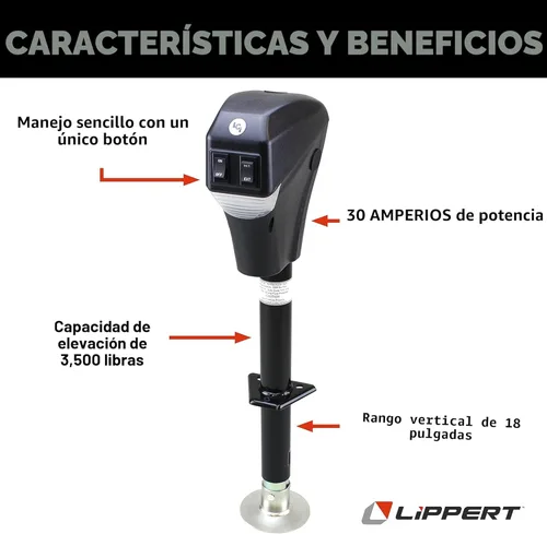 Vista 3 de Lippert Power Tongue Jack Remolque Eléctrico Marco en A, 3,500 libras. Carrera de 18 pulgadas, almohadilla de pie de 5.4 pulgadas, carcasa
