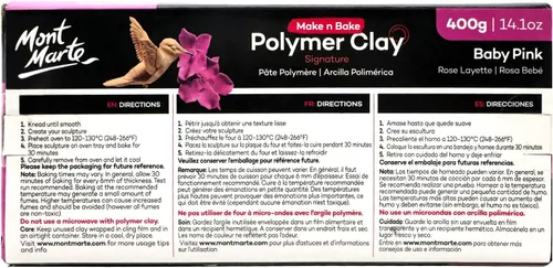 Vista 2 de Mont Marte Make n Bake - Arcilla polimérica Signature color rosa bebé, bloque de 14.1 onzas, horneado en horno, suave y liso, esculpiendo