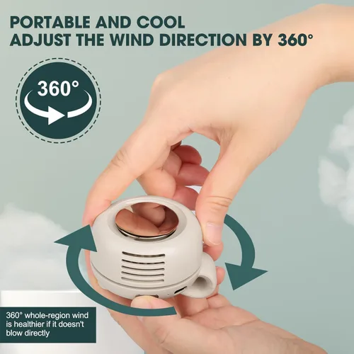 Vista 5 de Mini ventilador sin aspas portátil blanco, ventilador de clip de 3 velocidades para camisa y cintura
