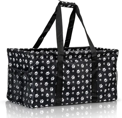 Vista 27 de Bolsa de utilidad extragrande Lucazzi - Cesta de lona rectangular plegable reutilizable con marco de alambre con dos bolsillos exteriores