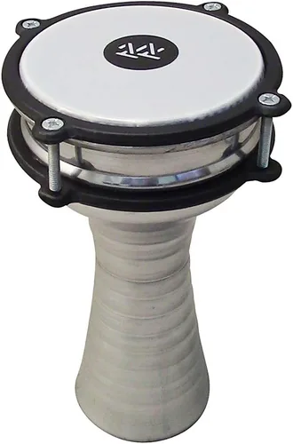 Vista 5 de Kids Percussion Darbuka de aluminio de 10 pulgadas de longitud, 5.2 pulgadas de cabeza sintética ajustable Doumbek tambor de mano para niños (negro)