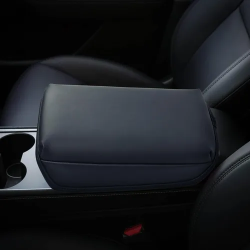 Vista 4 de KMMOTORS Funda para consola central modelo Y, modelo 3 negro básico, cojín para reposabrazos, protector de consola, cuero vegano, accesorios