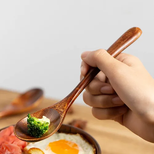 Vista 6 de Juego de cubiertos de madera de estilo japonés reutilizable, cuchara y palillos de madera, vajilla portátil, utensilios de viaje, utensilios