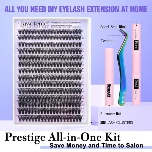 Vista 152 de Kit de extensión de pestañas Pawotence DIY 280 piezas, racimos de pestañas, kit de extensión de pestañas, 9-16mm, 30D, 40D, pestañas individuales