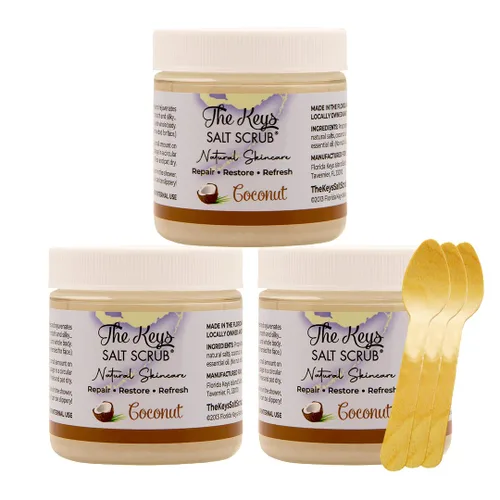 Vista 19 de The Keys Salt Scrub - Exfoliante de sal marina de lavanda - Exfoliante corporal con cuchara de madera - Exfoliante hidratante para cara, manos